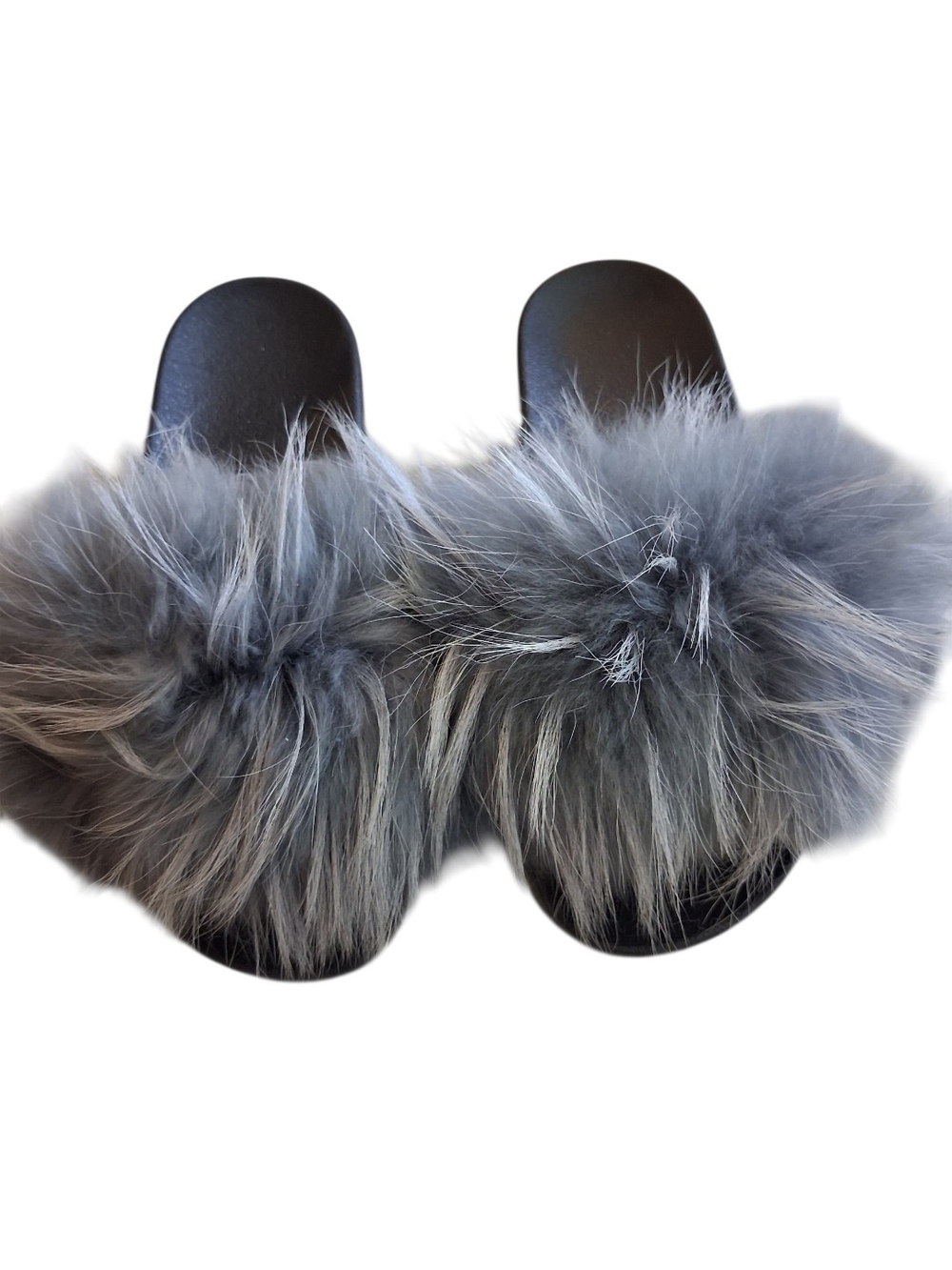 Faux Fur Slide Sandals - Gray